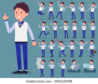 A set of men with who express various emotions.
There are actions related to workplaces and personal computers.
It's vector art so it's easy to edit.