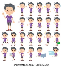 A set of men with who express various emotions.
There are actions related to workplaces and personal computers.
It's vector art so it's easy to edit.