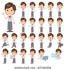 A set of men with who express various emotions.
There are actions related to workplaces and personal computers.
It's vector art so it's easy to edit.