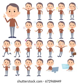 A set of men with who express various emotions.
There are actions related to workplaces and personal computers.
It's vector art so it's easy to edit.