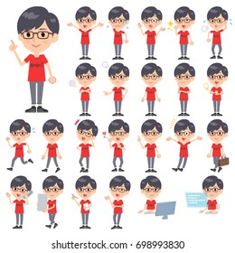 A set of men with who express various emotions.
There are actions related to workplaces and personal computers.
It's vector art so it's easy to edit.