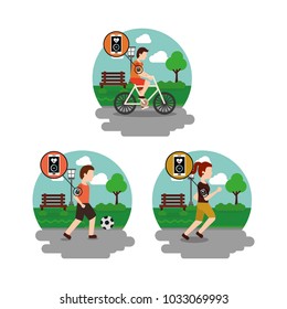 set of men and woman in the park healthy lifestyle
