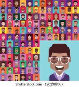 Set of men and women avatars in flat design.(color version)
