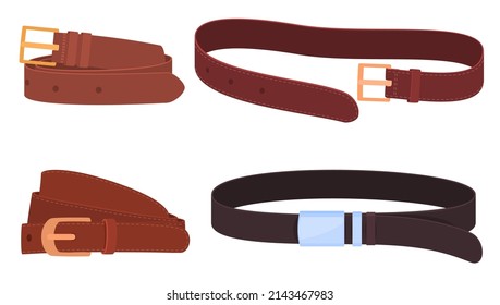 Set of men and women belts. Clothing elements stylish accessories. Vector illustration on a white background.