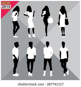Set of men and women black silhouettes