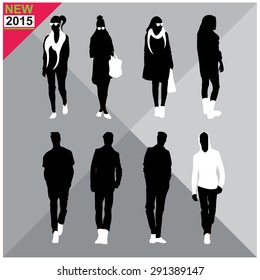 Set of men and women black silhouettes,editable