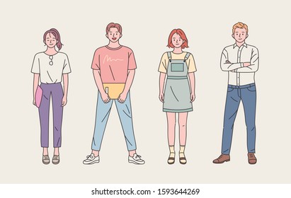 Set of men and women characters in various fashion styles. flat design style minimal vector illustration.