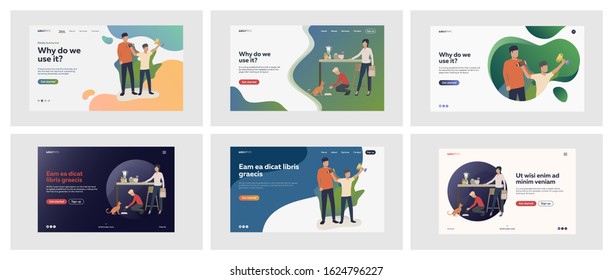 Set of men, women, children spending time together. Flat vector illustrations of casual people hanging out with families. Family and parenting concept for banner, website design or landing web page