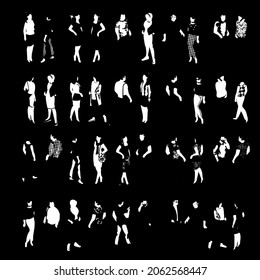 conjunto de hombres y mujeres de diferentes tipos y de diferentes prendas