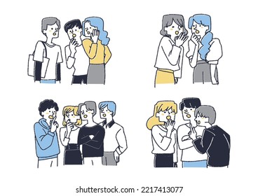 A set of men and women gathering together and gossiping