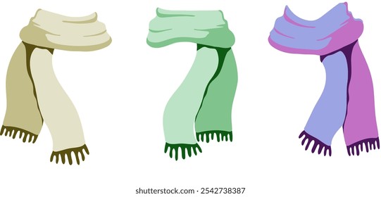 conjunto de Homens Mulheres Muffler para proteção fria em um fundo branco. Desenhado à mão elegante doodle Flannel Scarf Vetor Illustration. roupas de inverno abafar clip art. ícone do cachecol de inverno para meninos e meninas.