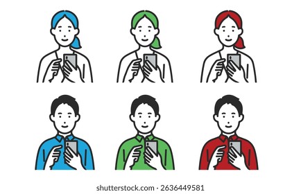 A set of men and women operating smartphones. vector illustration eps file.