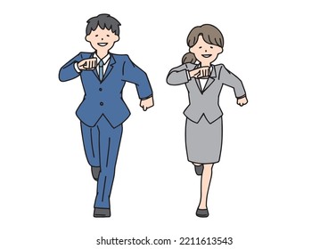  A set of men and women in suits running towards us Illustration of people with simple lines