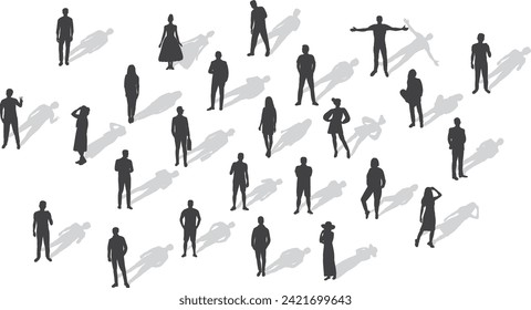 set of men and women top view silhouette vector