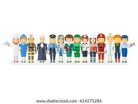 Set of men and women of various professions. Labor Day, employment service, human resources in various industries. Flat vector cartoon illustration. Objects isolated on a white background.