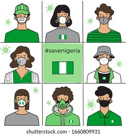 Set of men and women wearing medical mask preventing air pollution and virus with national flag : Switzerland : Vector Illustration