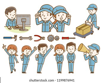 Set of men and women of work clothes