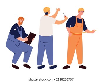 set of men workers repair tools
