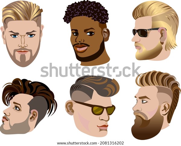Set Mens Avatars Various Hairstyle Long Stock Vector Royalty Free 2081316202 Shutterstock 4395