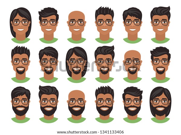 Set Mens Avatars Various Hairstyles Long Stock Vector Royalty