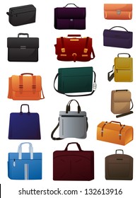 A set of men's bags on white background