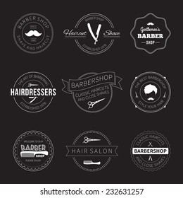 set of men's barber shop badges, labels and logos