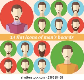 Set of men's beards and mustaches made in flat style 