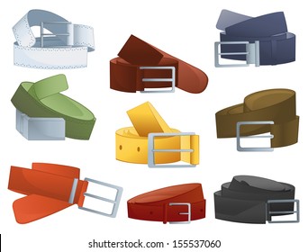 A set of men's belts isolated on white background