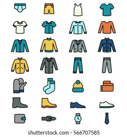 Set of men's clothes and accessories icons. Vector illustration