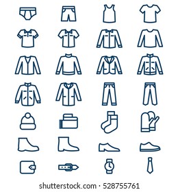 Set of men's clothes and accessories. Vector icons