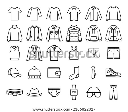 Set of men's clothes and accessories. Vector icons