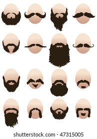 Set of men's faces with beards and mustaches