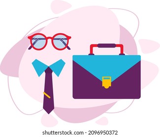 A set of men's fashion accessories. Work briefcase, tie and glasses. A set for work.