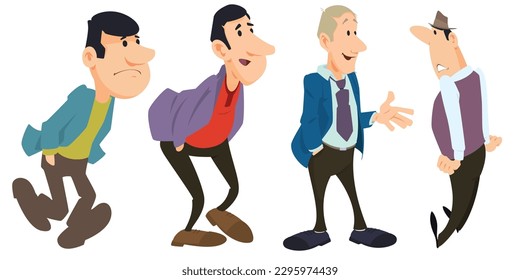 Set of mens and guys doing business. Funny people. Illustration concept template for website, web landing page, banner, presentation, social, poster, promotion or print media.