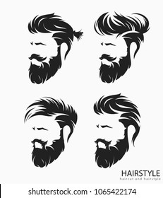 set of mens hairstyle with beard mustache