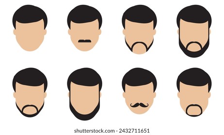 A set of Men's hairstyles, beards and moustache style. vector illustration