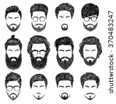 A set of mens hairstyles, beards and mustaches.Gentlmen haircuts and shaves.  Digital hand drawn vector illustration.
