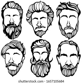 Set of mens hairstyles, beards and mustaches.Gentlmen haircuts and shaves.