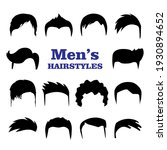 Set of Mens hairstyles. Design constructor with black silhouette fashionable mens haircut isolated on white background. Fashion hand drawn vector illustration.