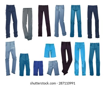 Set of men's jeans isolated on white background