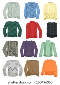 A set of men's knitted sweaters with patterns