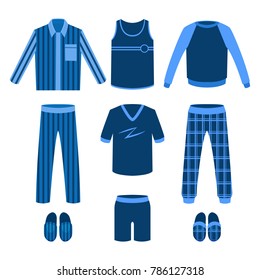 A set of men's pajamas for sleep, parties, holidays. Vector illustration.