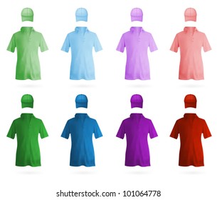 Set of men's polo shirts and caps templates.