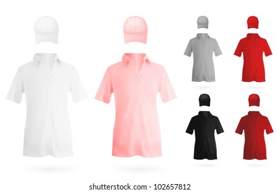Set of men's polo shirts and hats template.