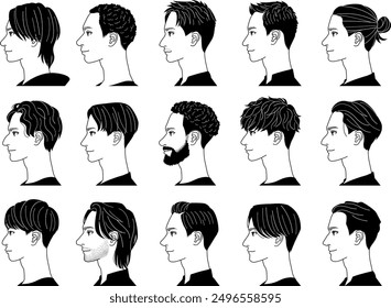 A set of men's profiles. multi-ethnic men.