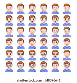 Set of Men's Realistic Emoticons. Set of Human Emojis. Smile icons. Isolated vector illustration on white background