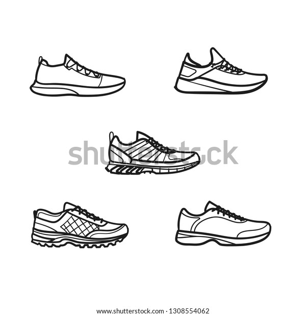 Set Mens Running Shoes Outlined Icons Stock Vector (Royalty Free) 1308554062