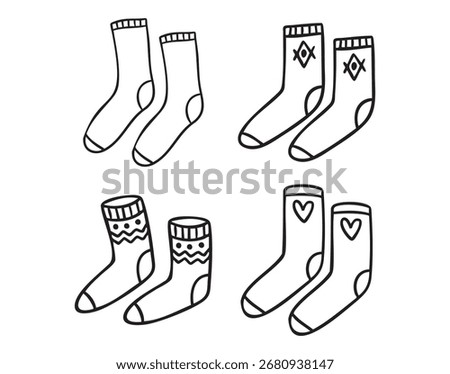 Set of mens socks, hand drawn doodle, line art, monochrome, hand drawn. Vector illustration.