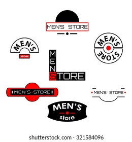 Set of men's store logos and emblems with text. Vector illustration