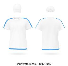 Set of men's t-shirt and a baseball cap. Front and rear views.